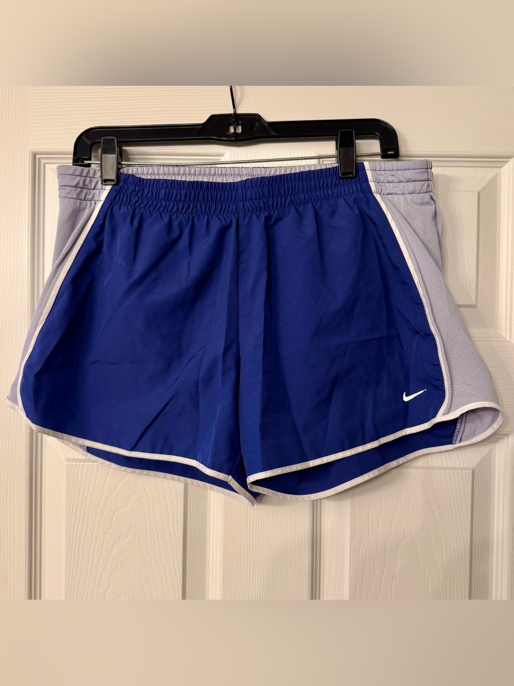 Nike Tempo Dri-Fit Lined Running Shorts Women L - Blue with white trim